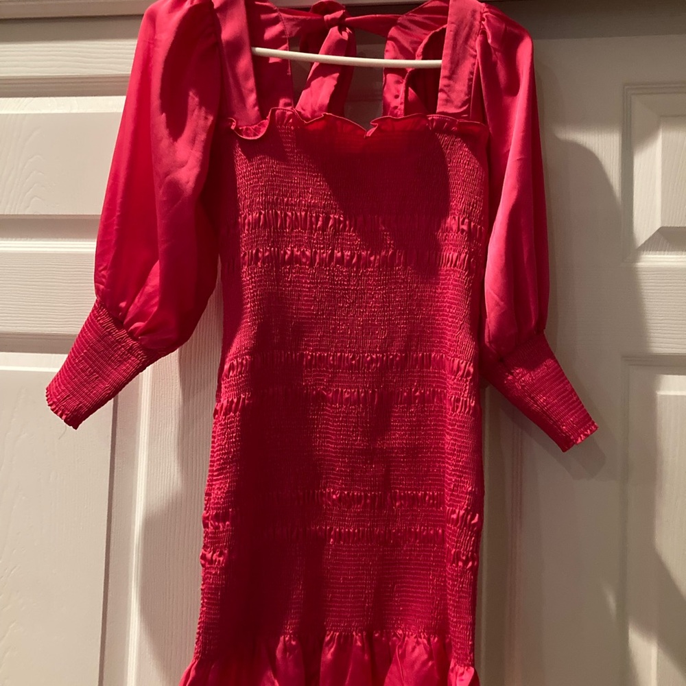 DO+BE Pink Sheath Dress Puff Sleeve Square Neck sz Small